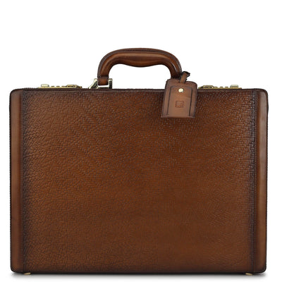 Mat Emboss Leather Briefcase - Cognac