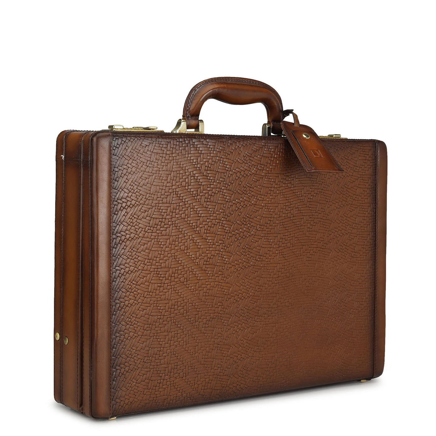 Mat Emboss Leather Briefcase - Cognac