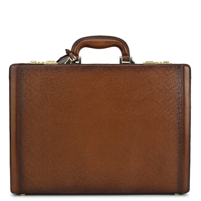 Mat Emboss Leather Briefcase - Cognac