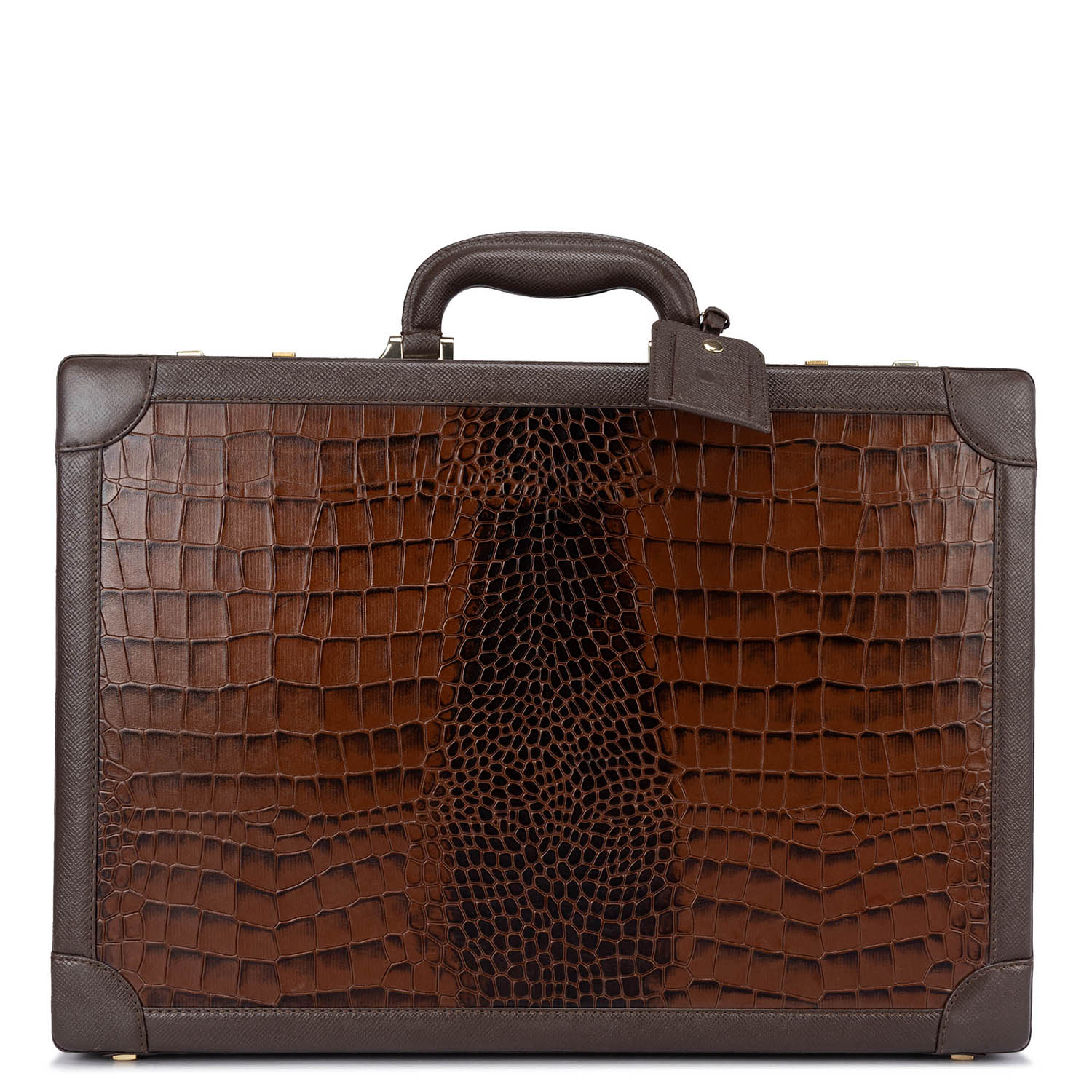 Croco Leather Brief Case - Brown – Da Milano