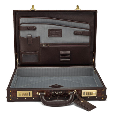 Croco Leather Briefcase - Brown