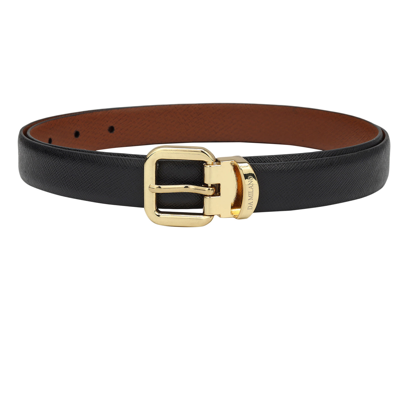 Formal Saffiano Leather Ladies Belt - Black & Cognac