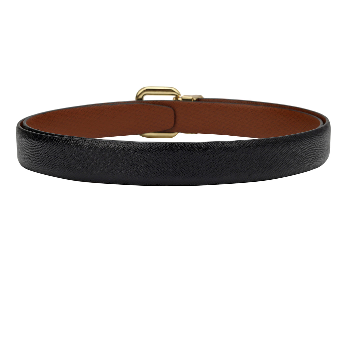 Formal Saffiano Leather Ladies Belt - Black & Cognac