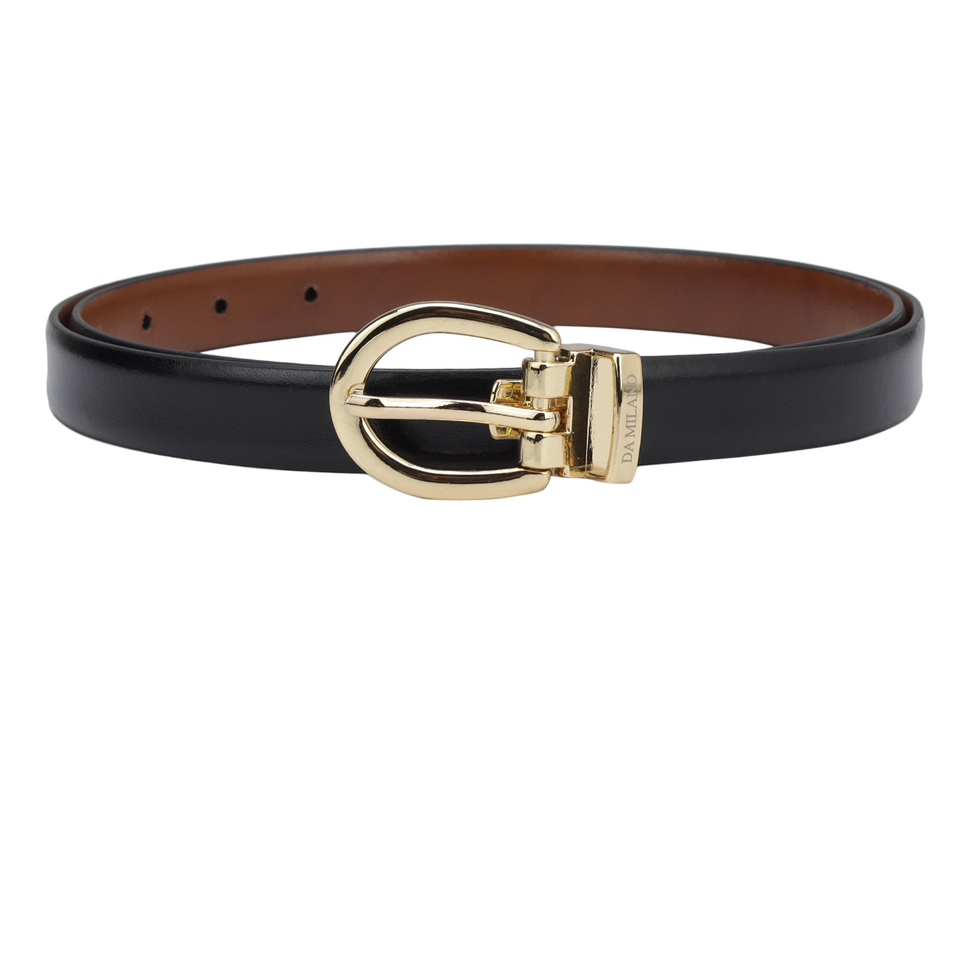 Formal Plain Leather Ladies Belt - Black & Cognac