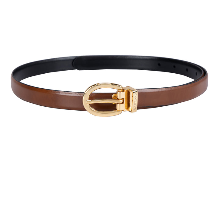 Formal Plain Leather Ladies Belt Cognac