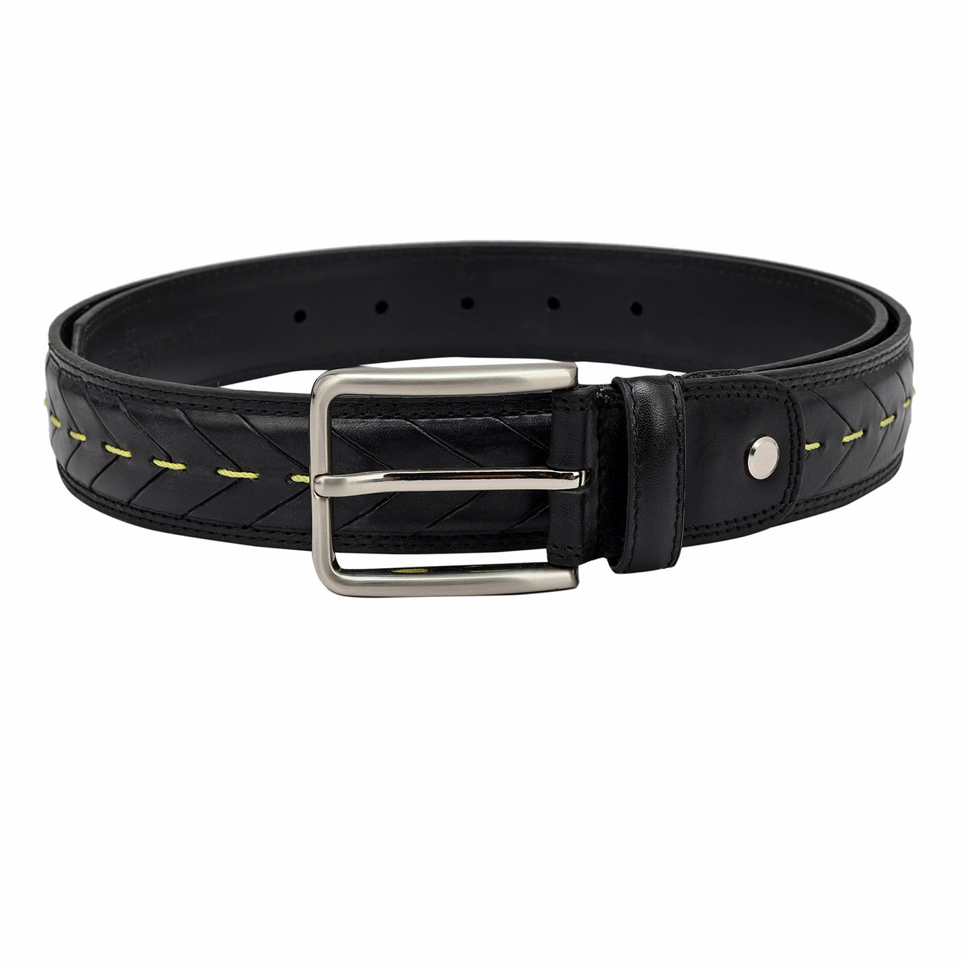 Casual Stripe Leather Mens Belt -Black