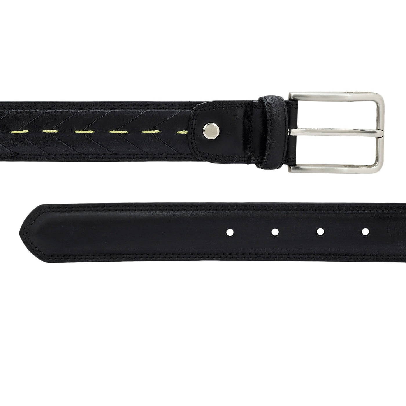 Casual Stripe Leather Mens Belt -Black