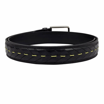 Casual Stripe Leather Mens Belt -Black