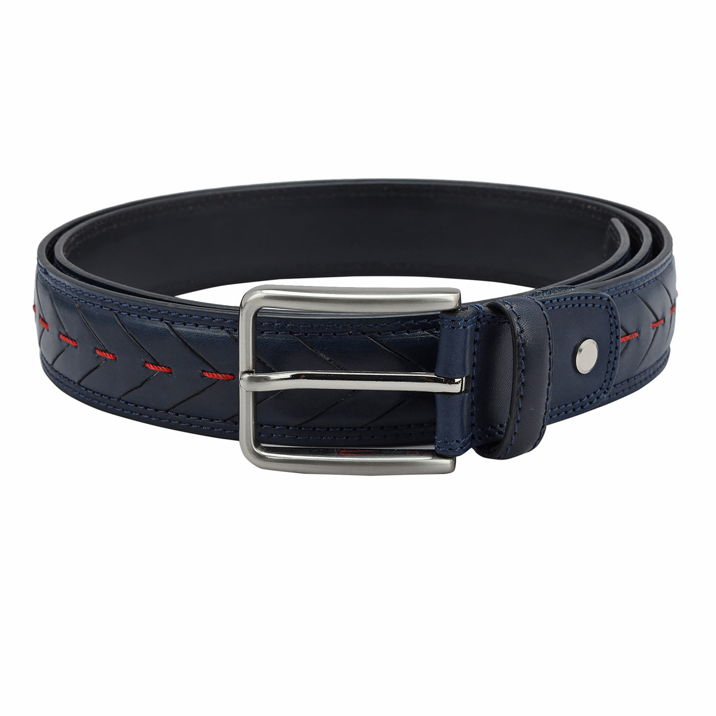 Casual Stripe Leather Mens Belt -Blue