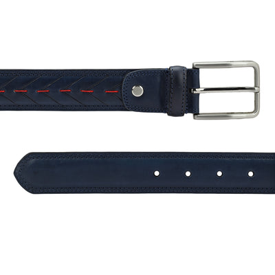 Casual Stripe Leather Mens Belt -Blue