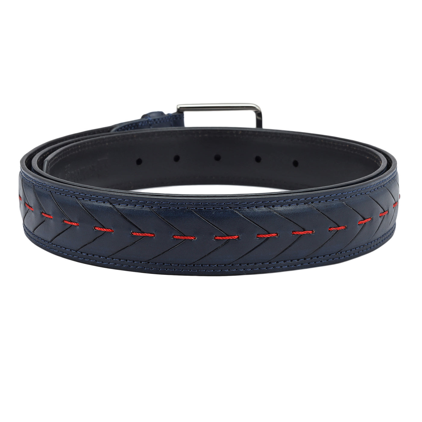 Casual Stripe Leather Mens Belt -Blue