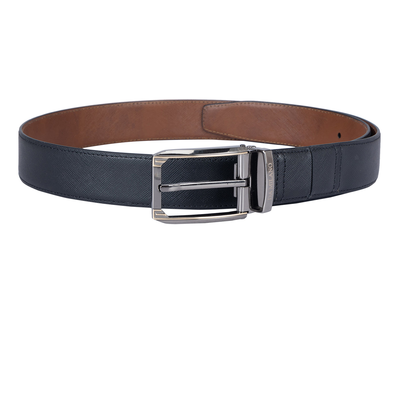 Formal Saffiano Leather Reversible Mens Belt - Black & Cognac