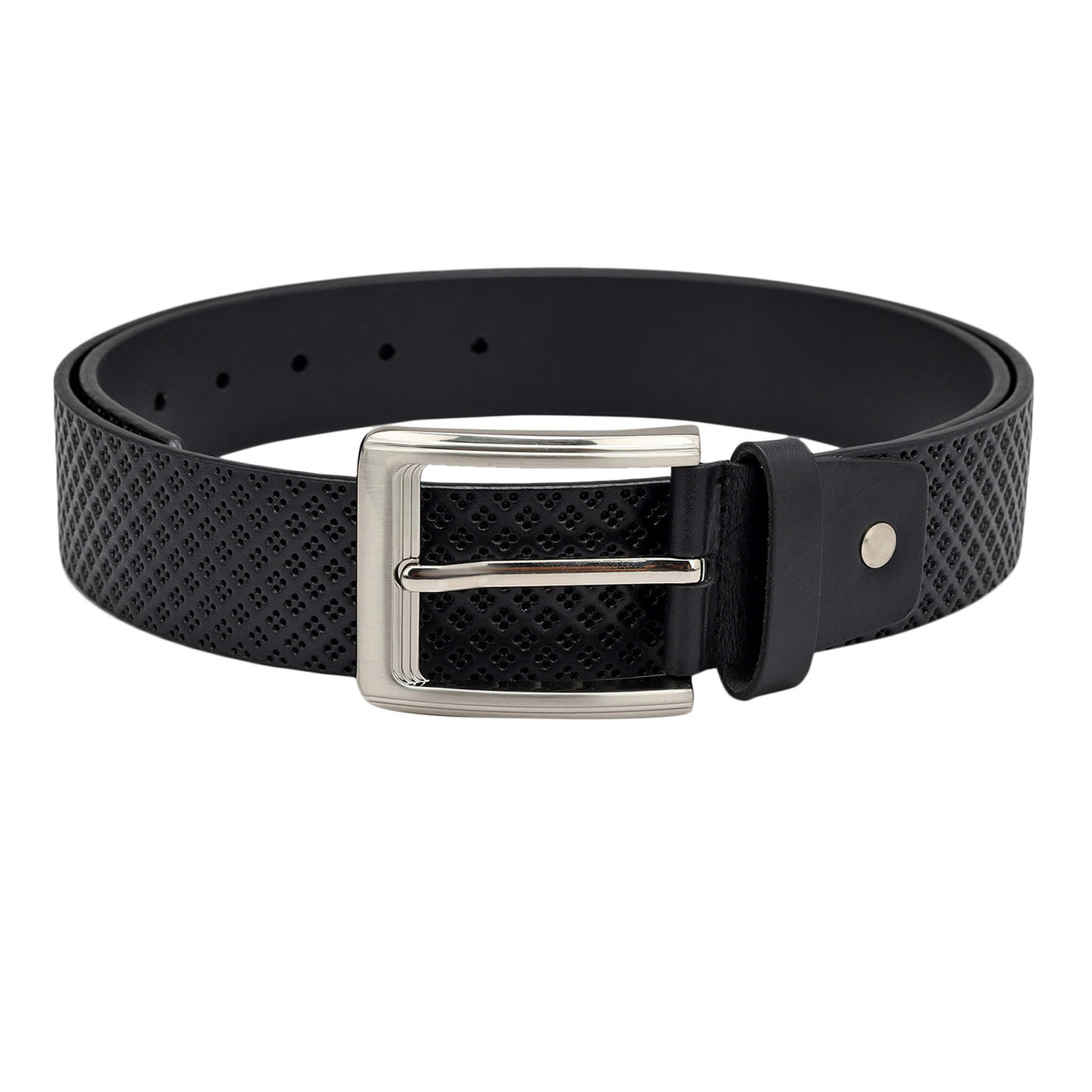 Formal Punch Leather Mens Belt - Black