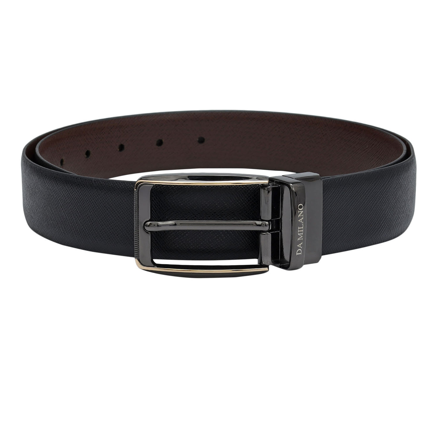 Formal Saffiano Leather Mens Belt - Black & Brown