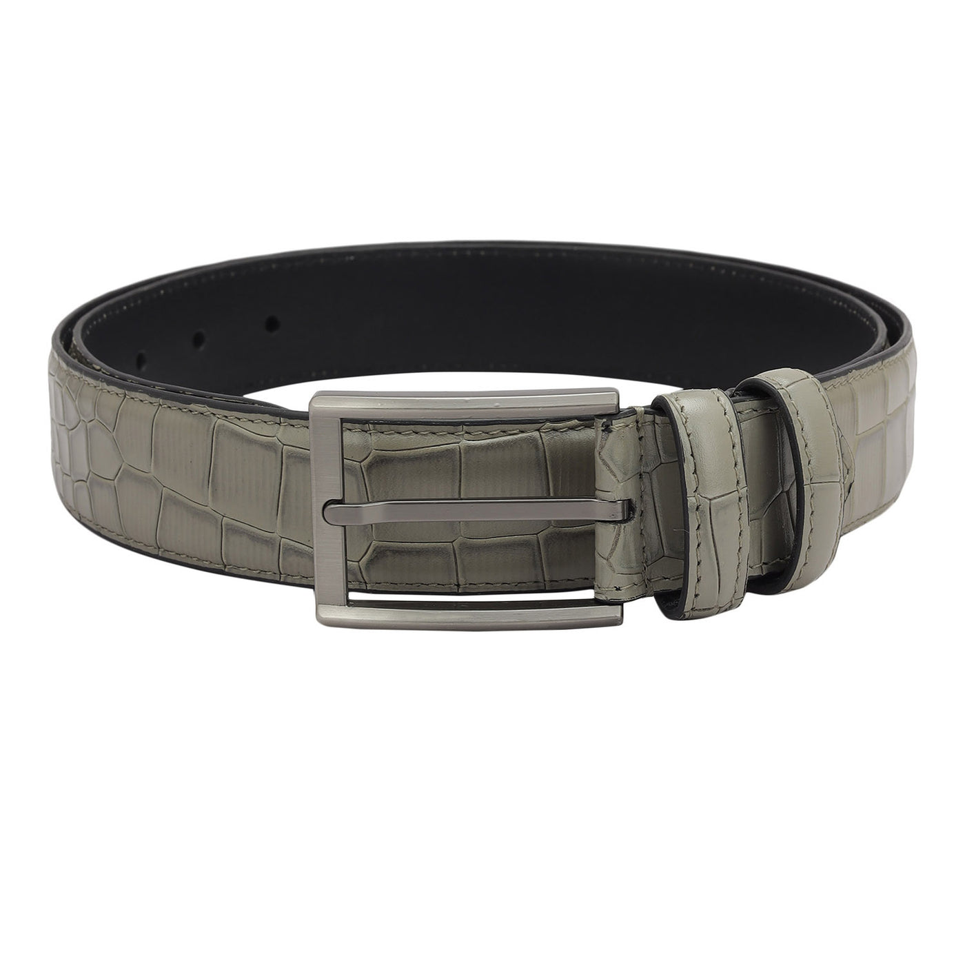 Formal Croco Leather Mens Belt - Grey