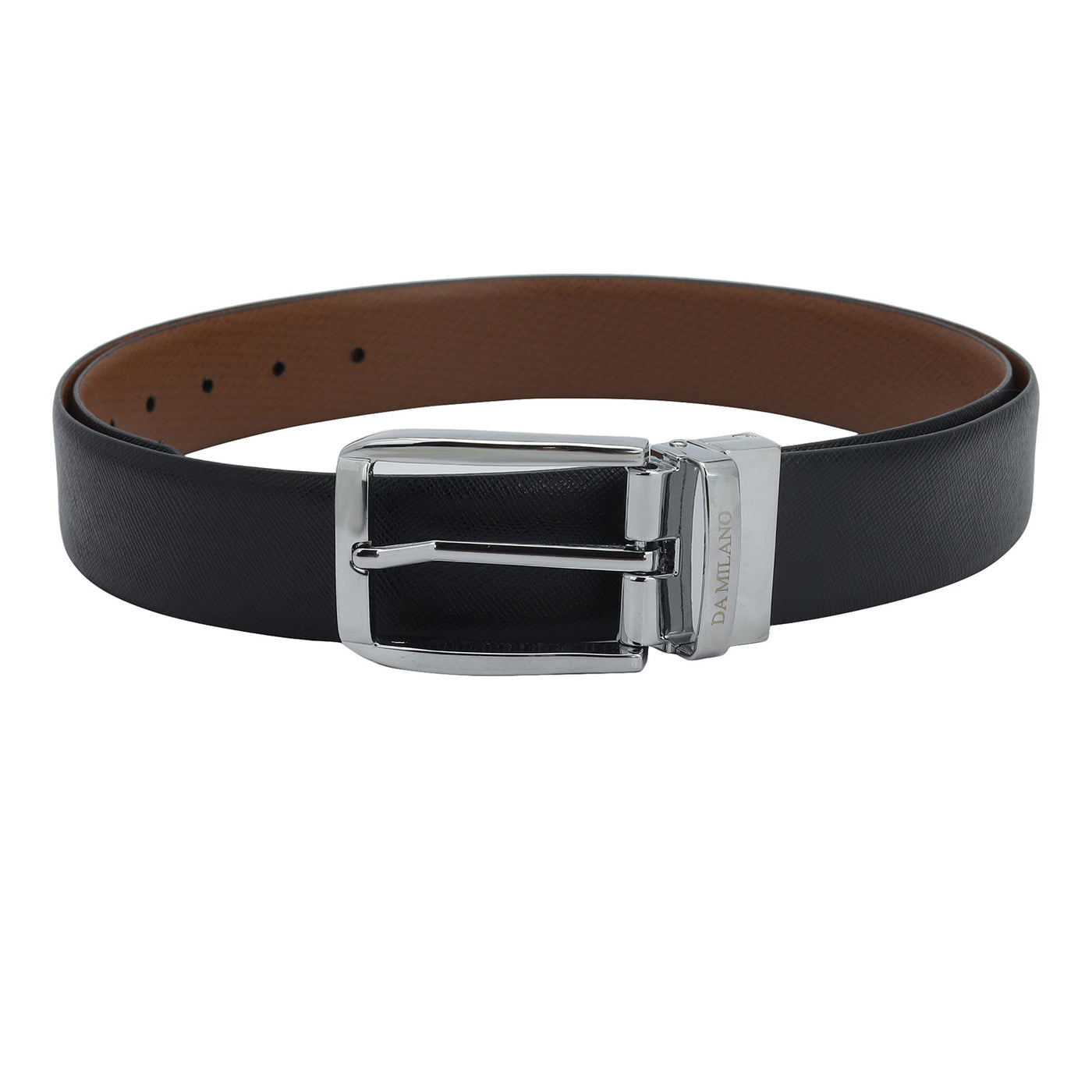 Formal Saffiano Leather Mens Belt - Black & Cognac