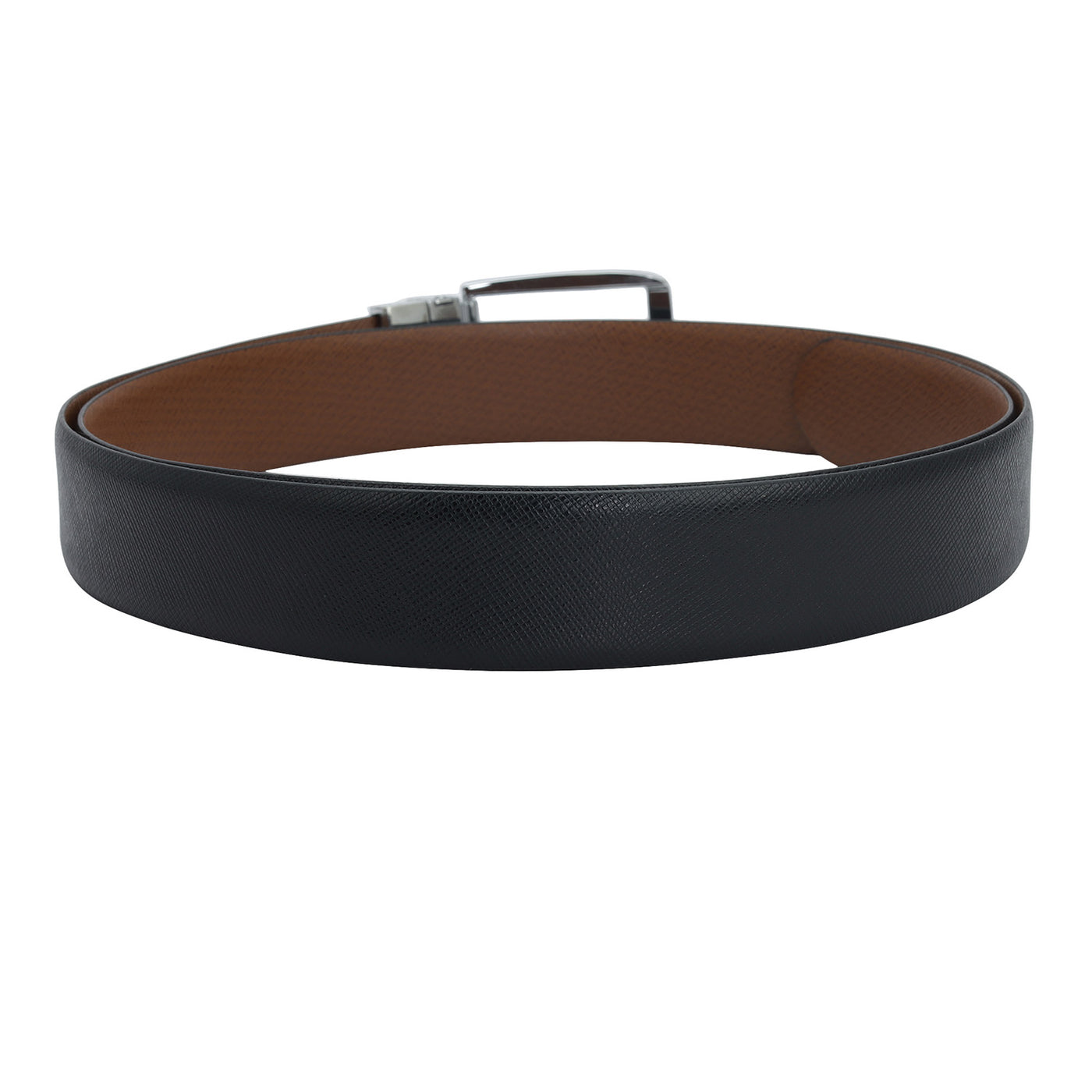 Formal Saffiano Leather Mens Belt - Black & Cognac