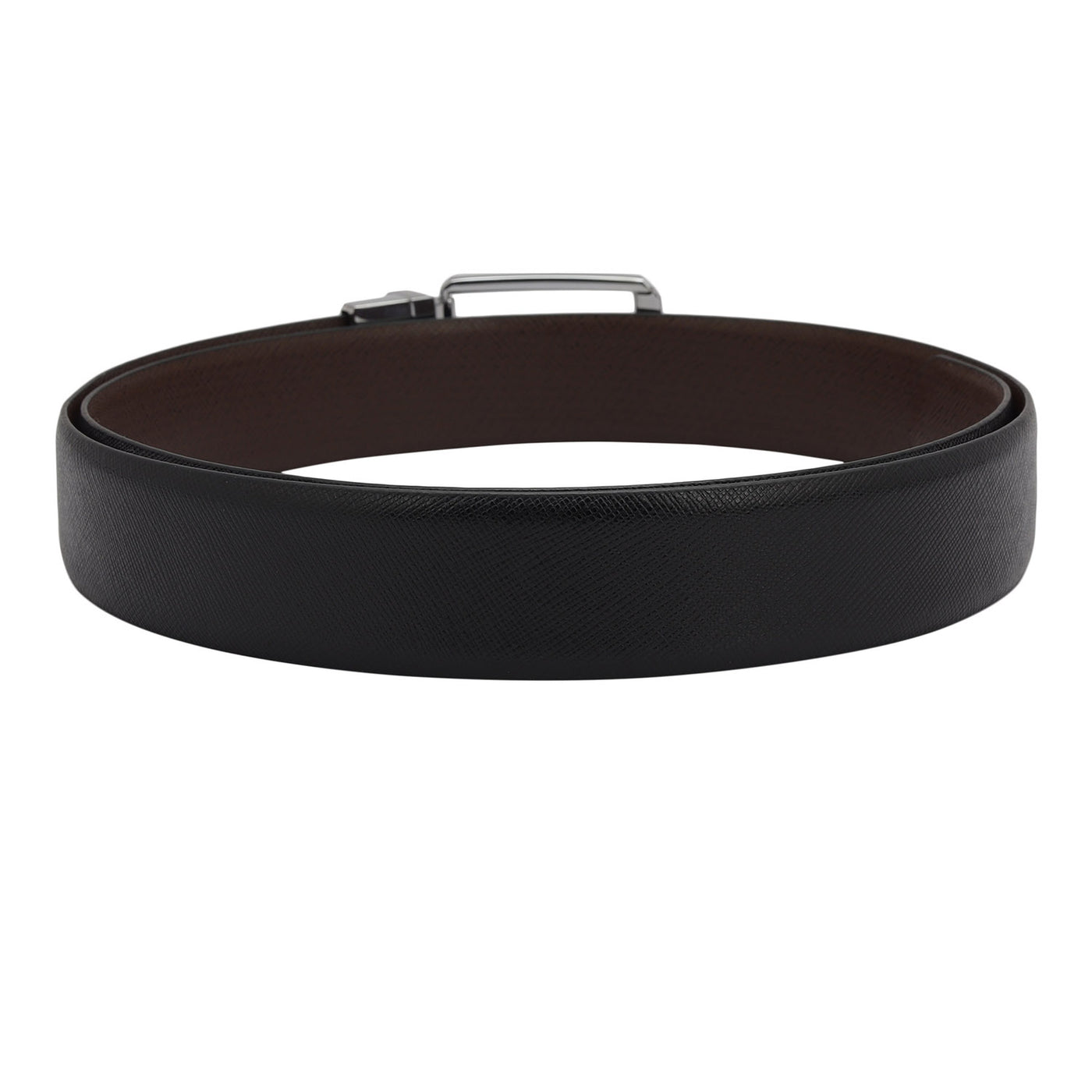 Formal Saffiano Leather Mens Belt - Black & Brown