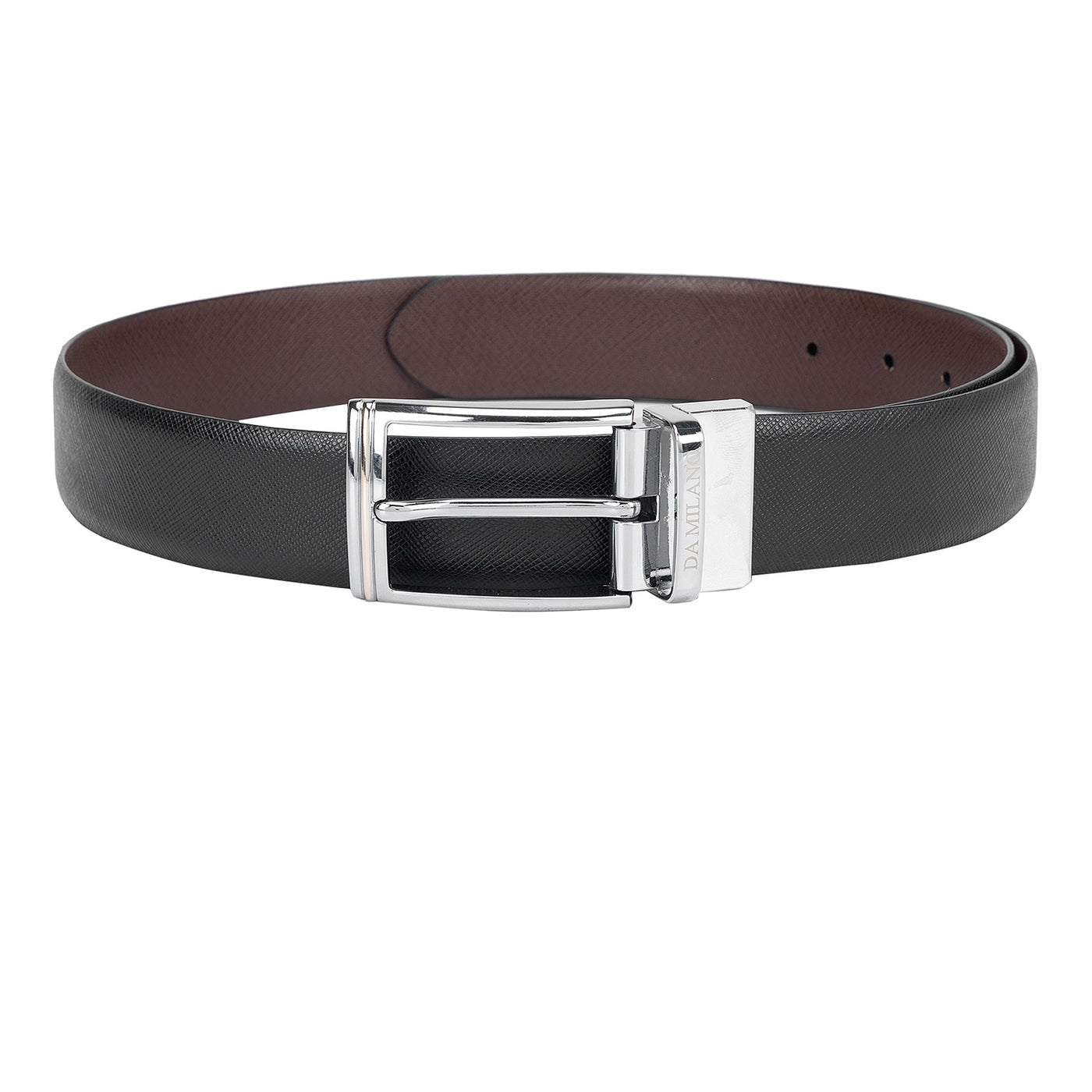 Formal Saffiano Leather Mens Belt - Black & Brown