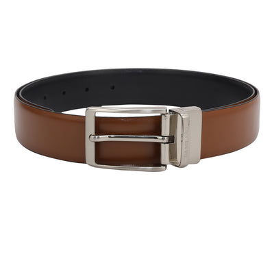 Formal Plain Leather Mens Belt - Cognac & Black