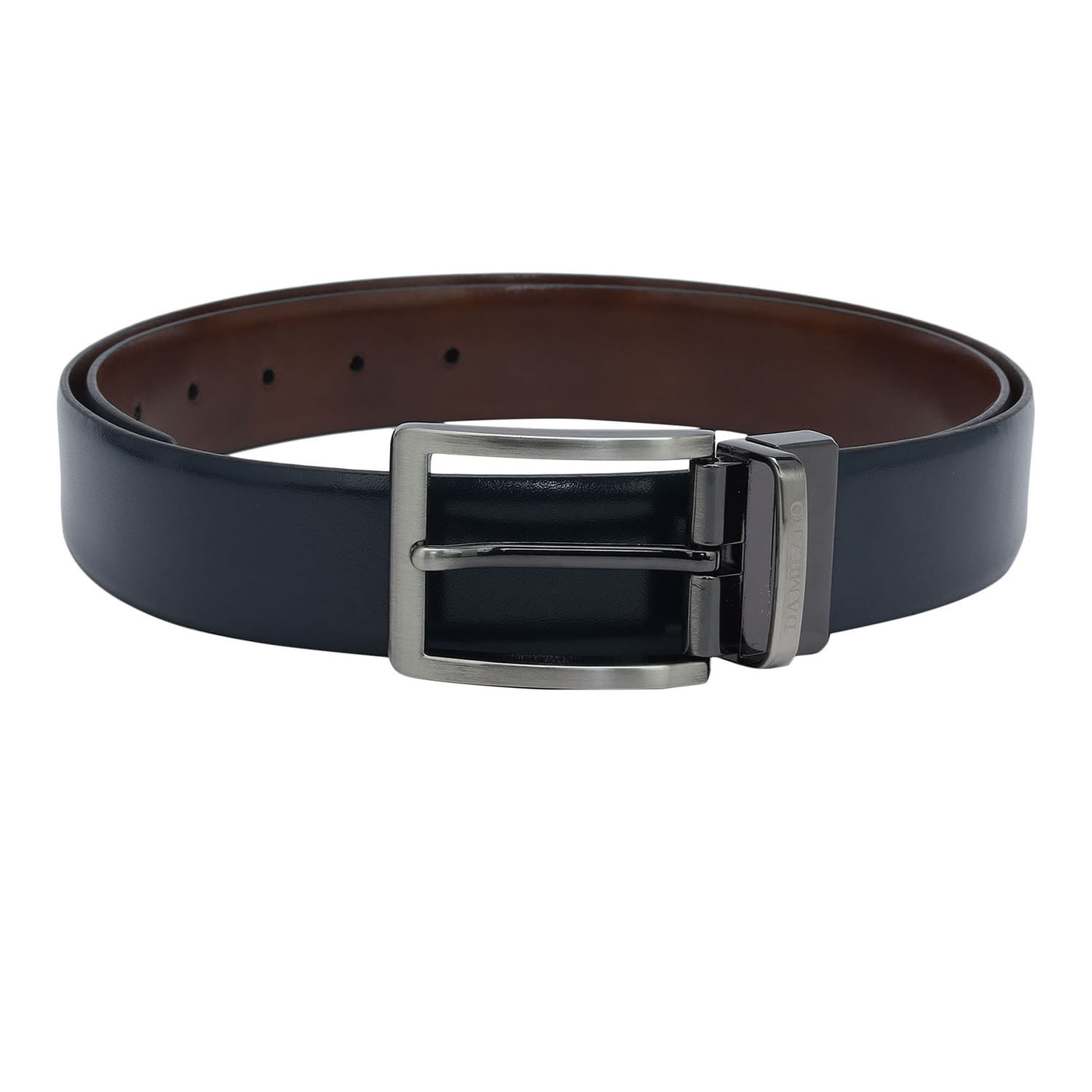 Formal Plain Leather Mens Belt - Navy & Cognac