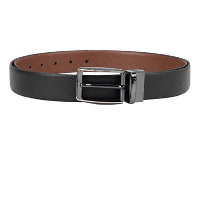 Formal Saffiano Leather Mens Belt - Black & Cognac