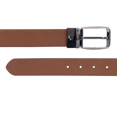 Formal Saffiano Leather Mens Belt - Black & Cognac