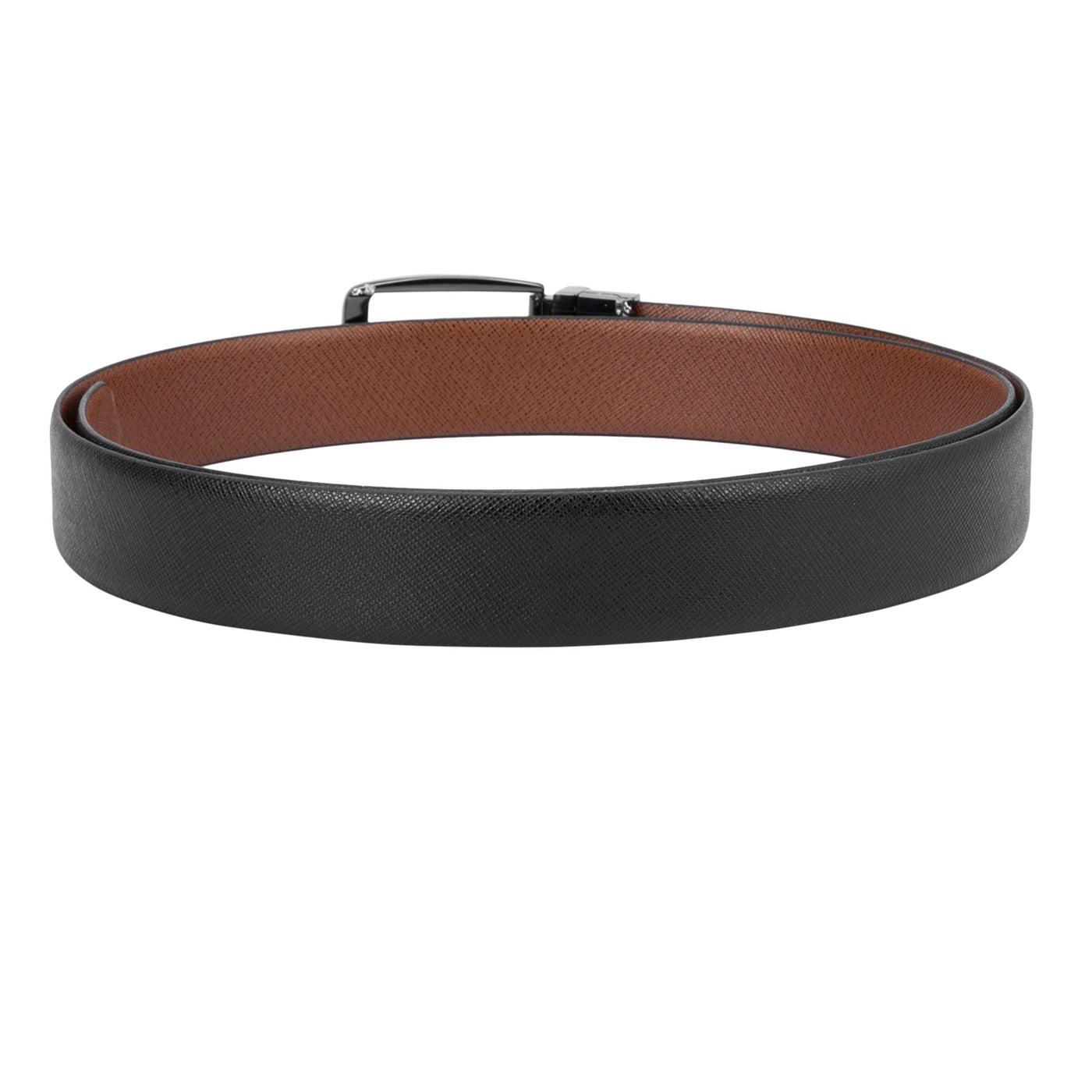 Formal Saffiano Leather Mens Belt - Black & Cognac