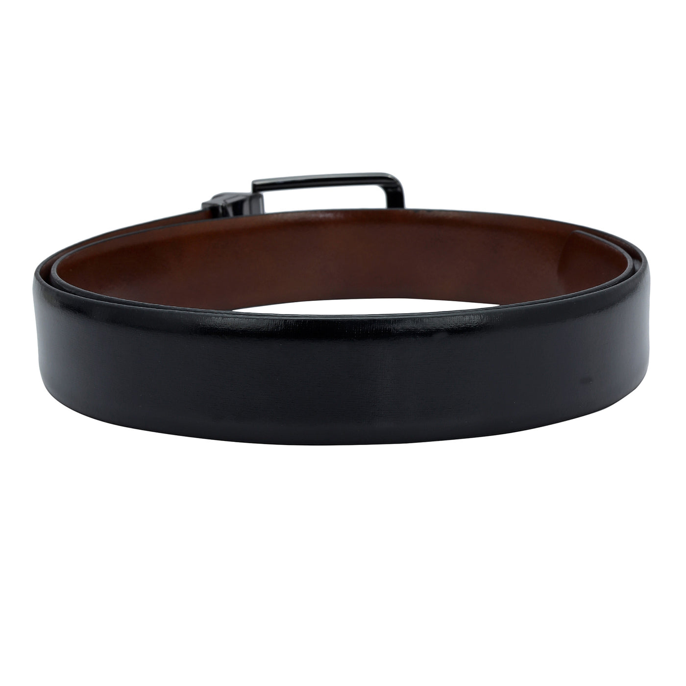 Formal Plain Leather Mens Belt - Black & Cognac