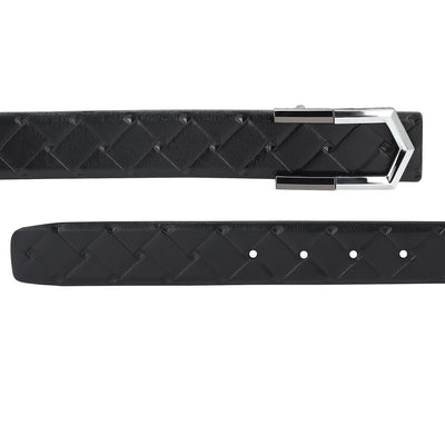 Casual Mat Emboss Leather Mens Belt - Black