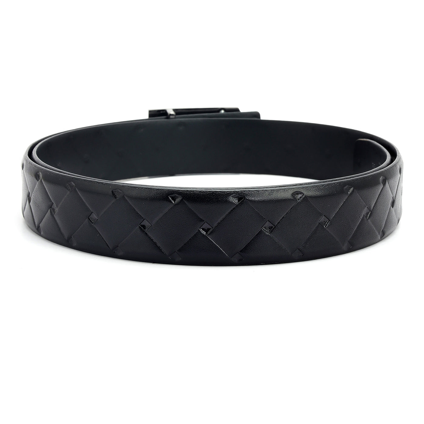 Casual Mat Emboss Leather Mens Belt - Black