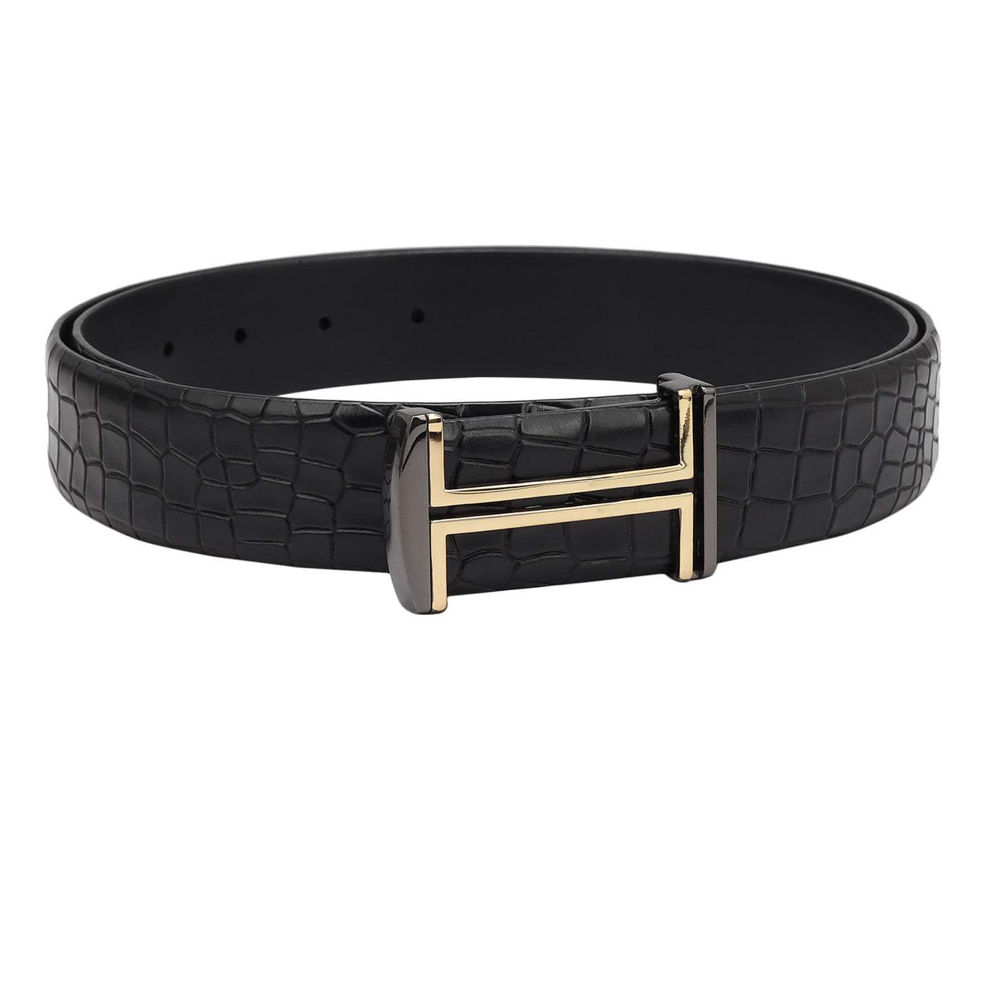 Casual Croco Leather Mens Belt - Black