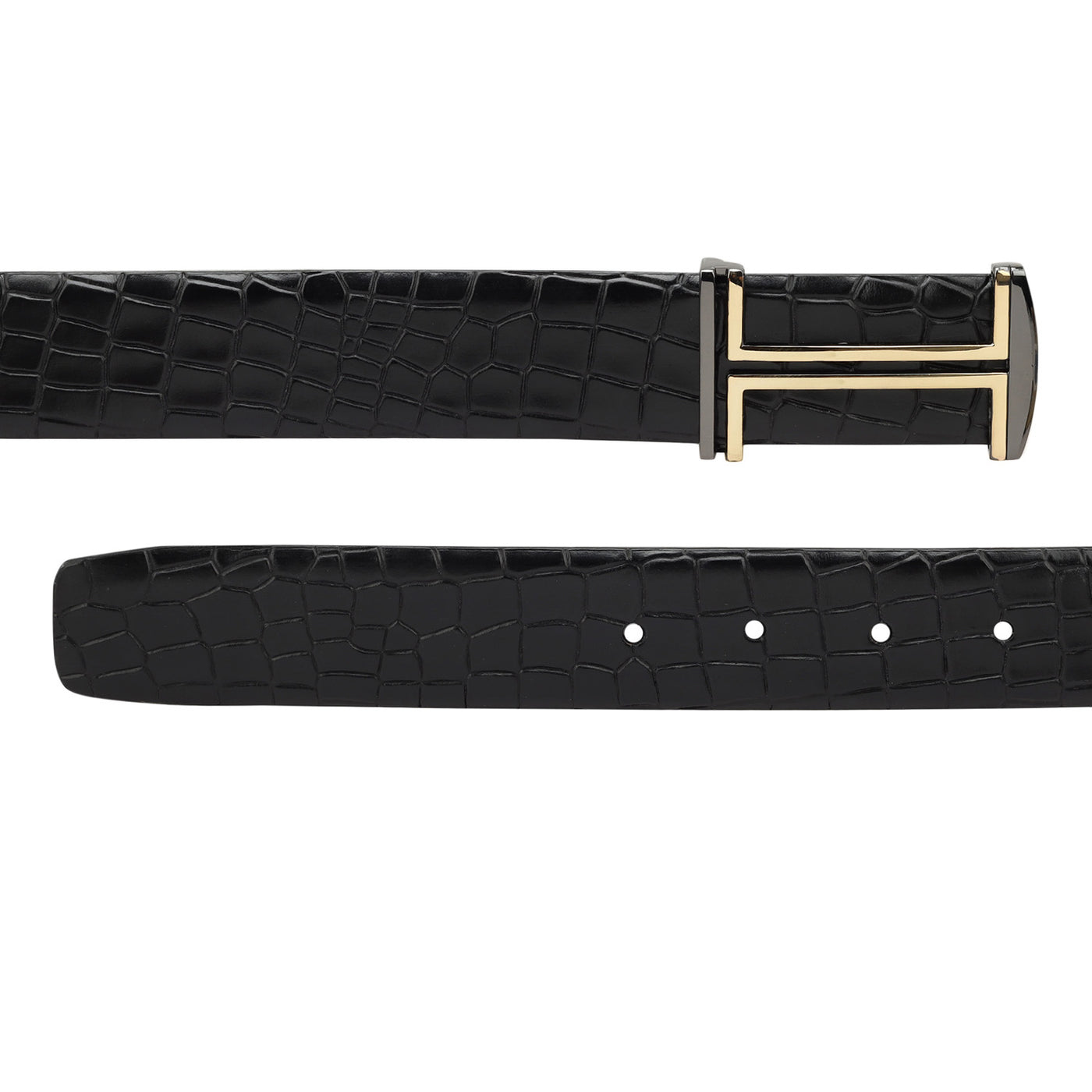 Casual Croco Leather Mens Belt - Black