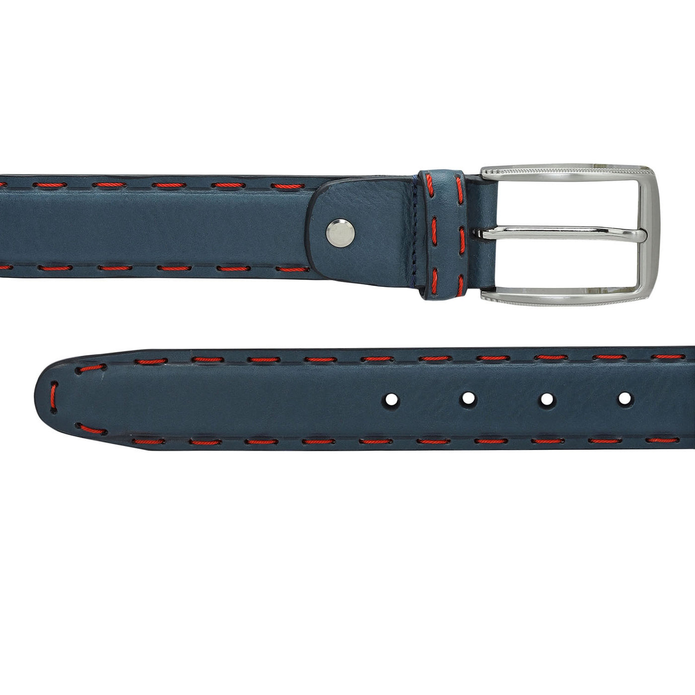 Casual Plain Leather Mens Belt - Navy