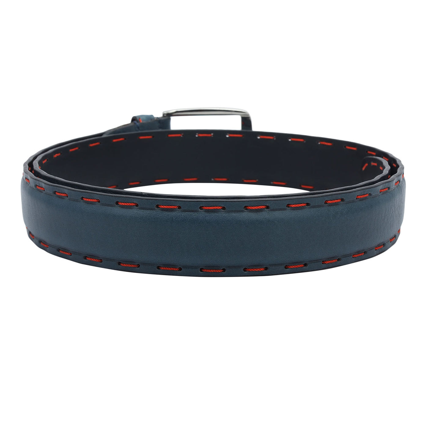 Casual Plain Leather Mens Belt - Navy