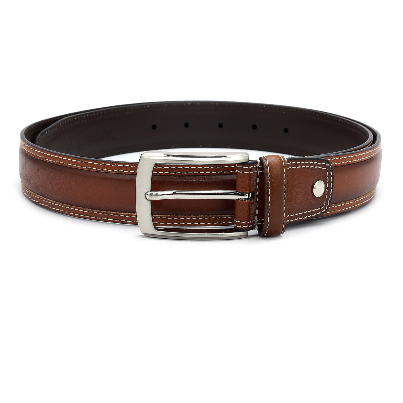 Casual Plain Leather Mens Belt - Tan