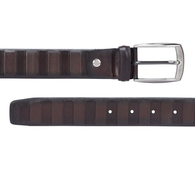 Casual Stripe Pattern Leather Mens Belt - Brown