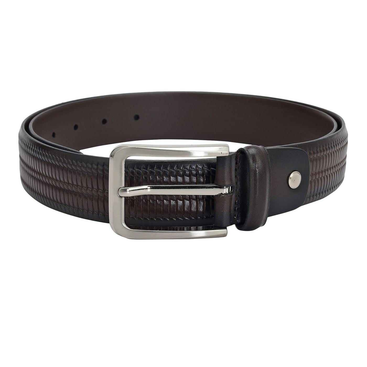 Casual Mat Emboss Leather Mens Belt - Brown