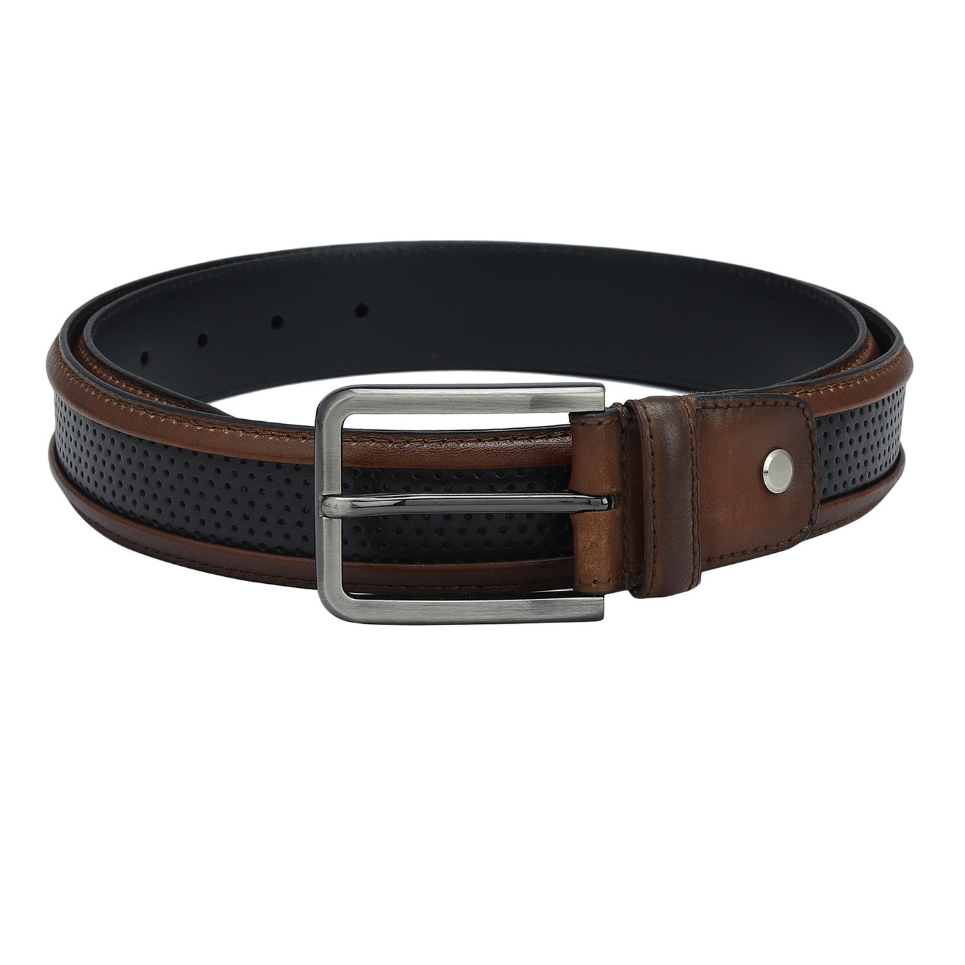 Casual Punch Plain Leather Mens Belt - Black & Brown