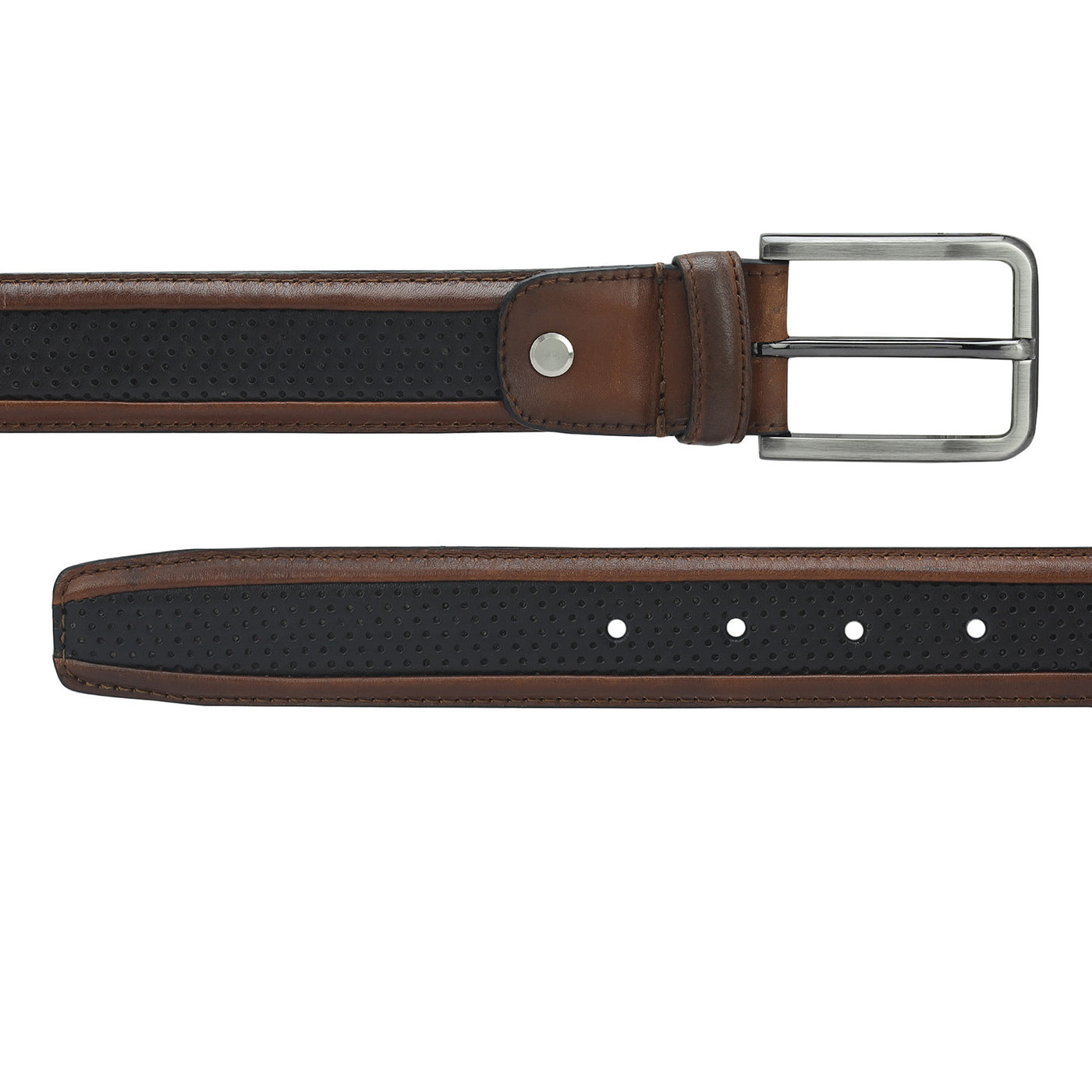 Casual Punch Plain Leather Mens Belt - Black & Brown