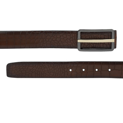 Casual Croco Leather Mens Belt - Cognac