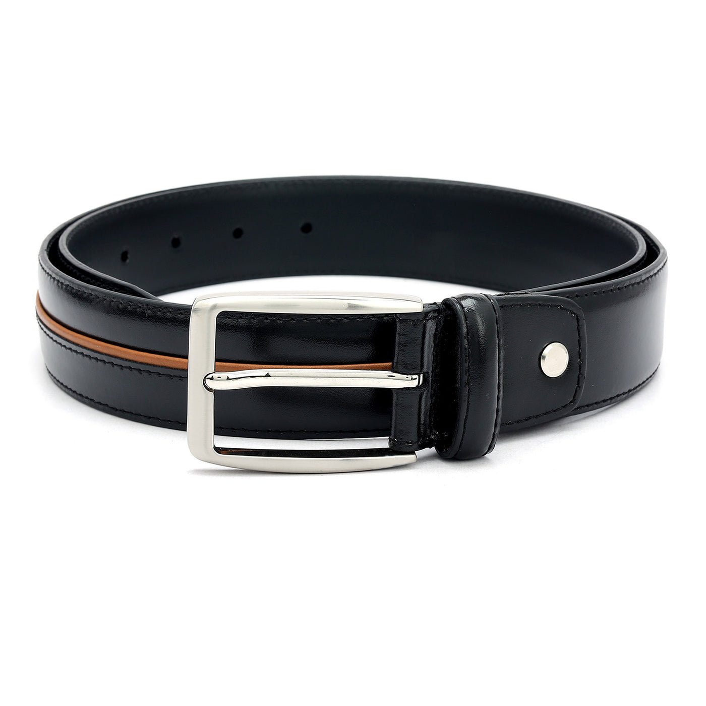 Casual Plain Leather Mens Belt - Black