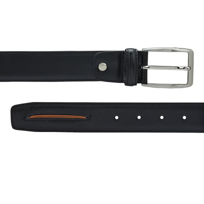 Casual Plain Leather Mens Belt - Black