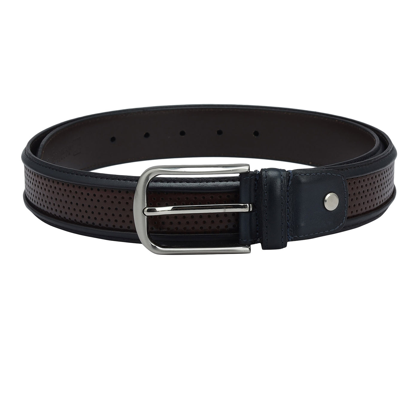 Casual Punch Plain Leather Mens Belt - Brown & Blue