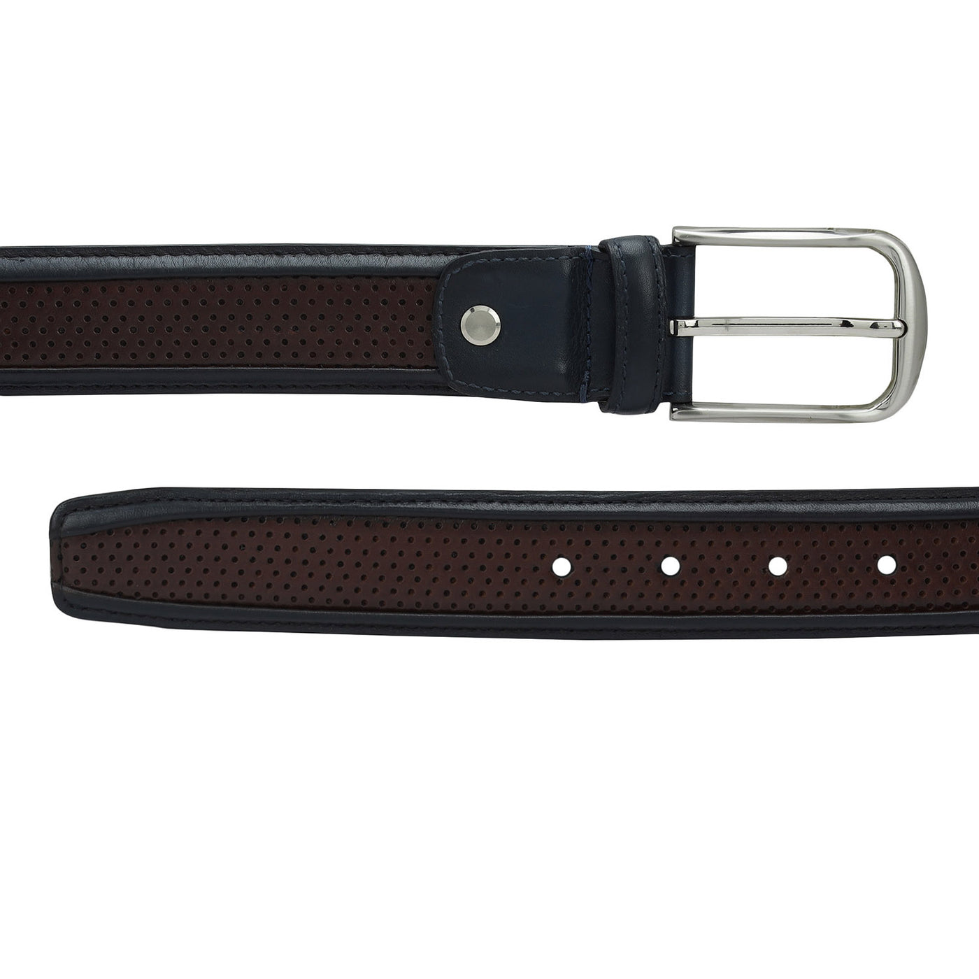 Casual Punch Plain Leather Mens Belt - Brown & Blue