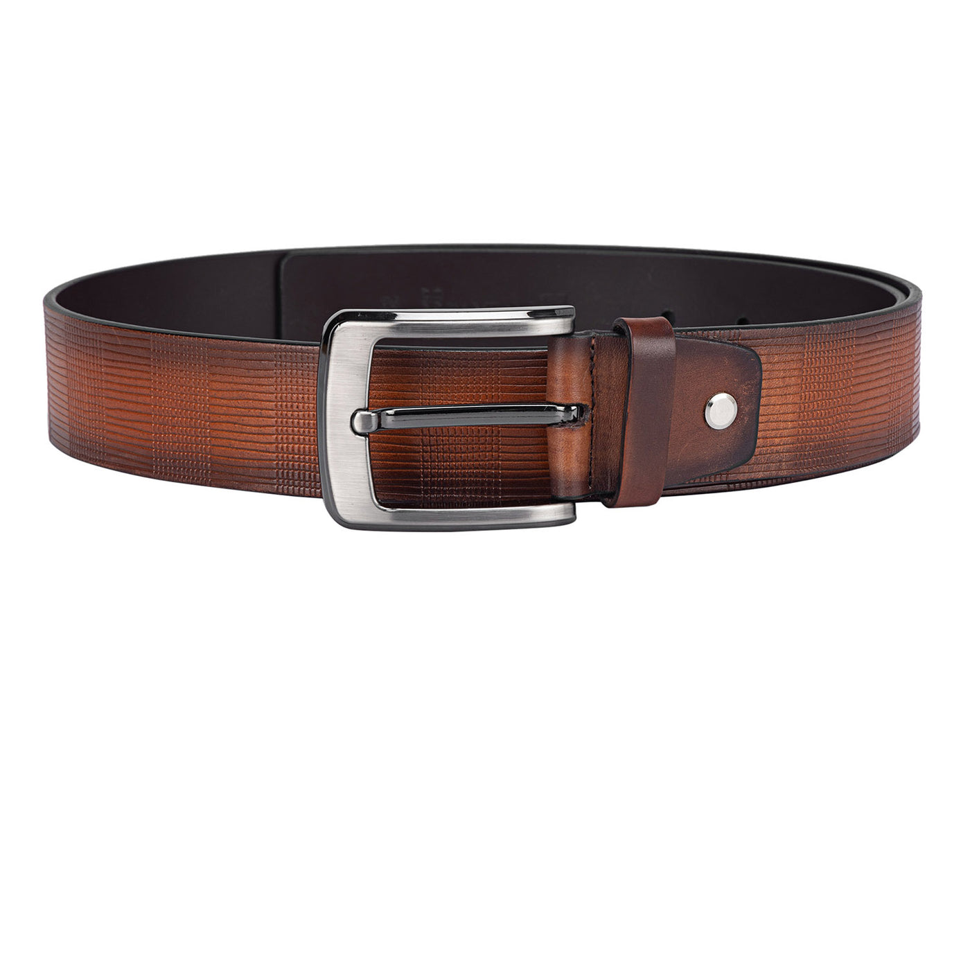 Casual Mat-Emboss Leather Mens Belt - Brown