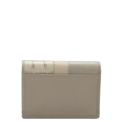 Franzy Croco Leather Card Case - Chalk