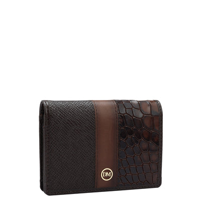 Franzy Croco Leather Card Case - Chocolate