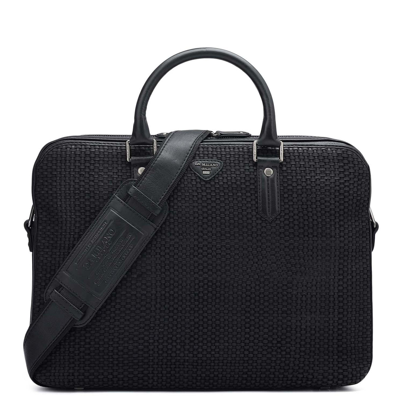 Mat Plain Leather Laptop Bag - Black