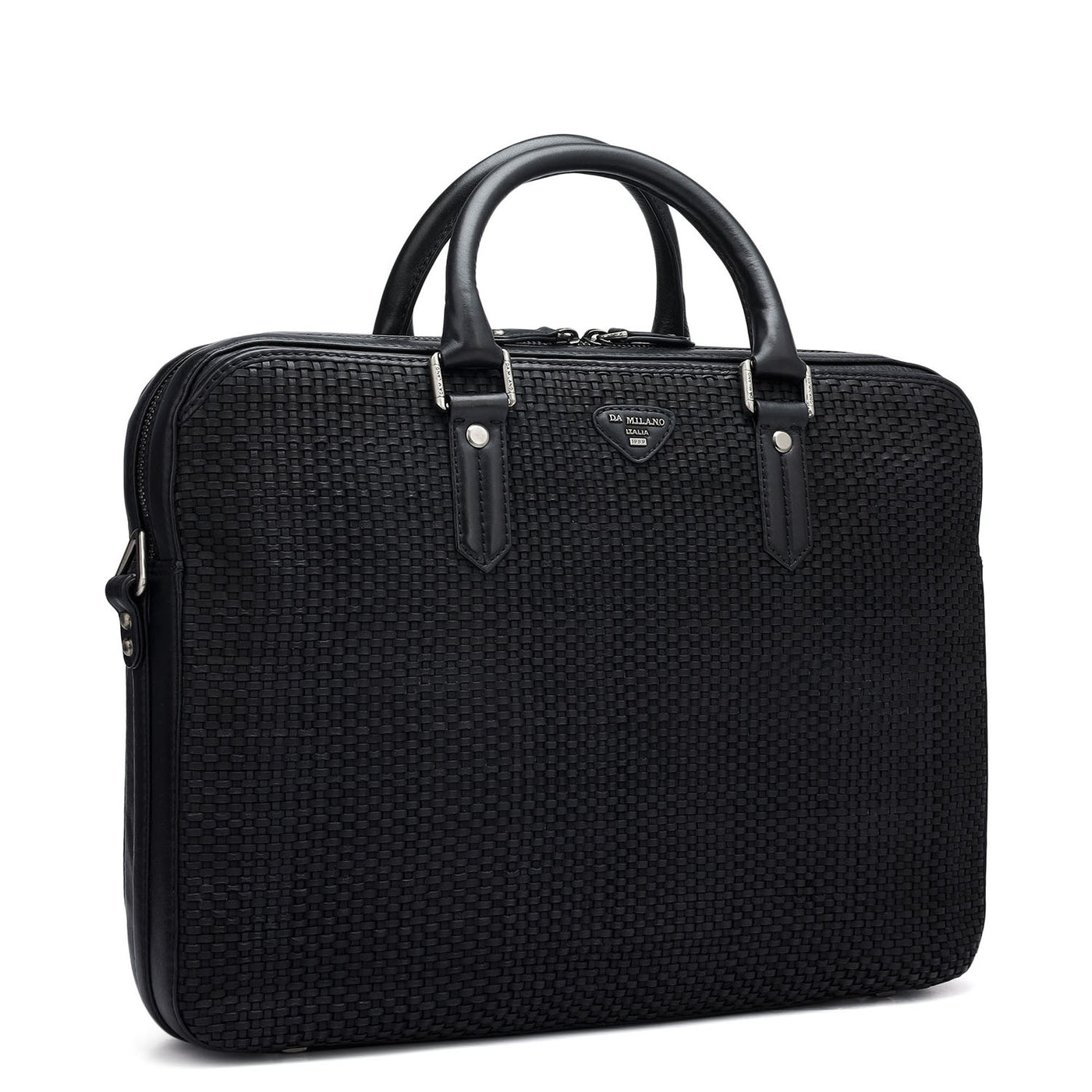 Mat Plain Leather Laptop Bag - Black